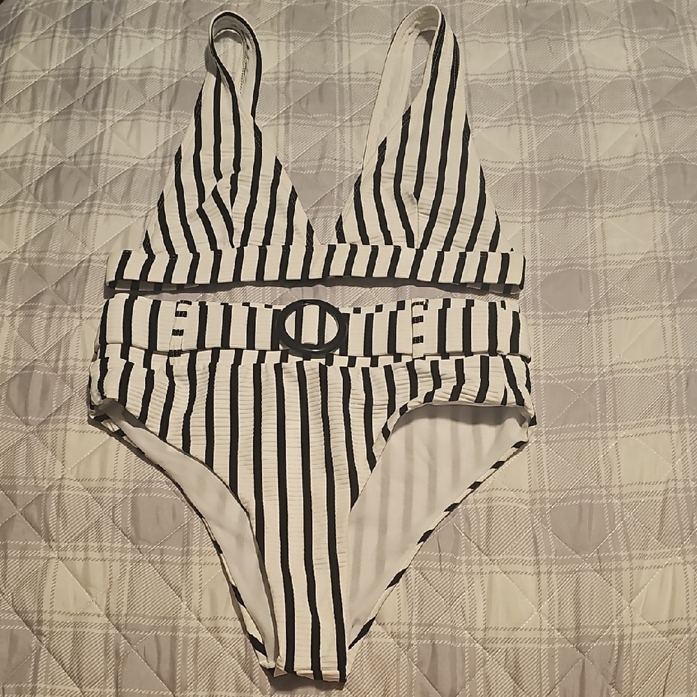 Striped Black and White  Womans 2  Piece